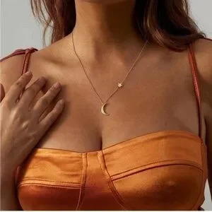 Gold 14k Gold Plated Moon And Star Chain Necklace Y2k Gift Dainty Minimalist